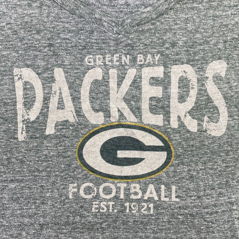 Green Bay Packers Shirt Womens Large Green White Heather Vneck Short Sleeve NFL - Picture 3 of 7